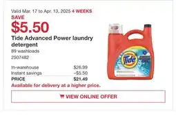 Costco Tide Advanced Power laundry detergent offer