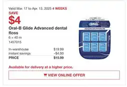 Costco Oral-B Glide Advanced Dental floss offer