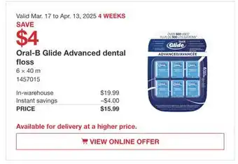 Costco Oral-B Glide Advanced Dental floss offer