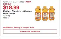 Costco Kirkland Signature 100% pure liquid honey offer