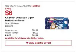 Costco Charmin Ultra Soft 2-ply bathroom tissue offer