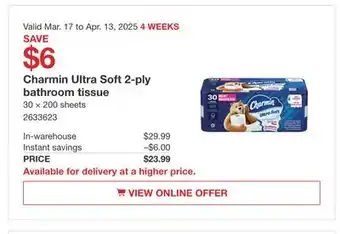 Costco Charmin Ultra Soft 2-ply bathroom tissue offer