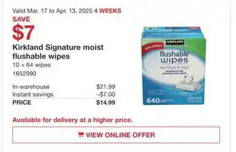 Costco Kirkland Signature moist flushable wipes offer