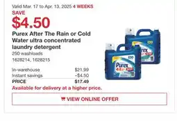 Costco Purex After The Rain or Cold Water ultra concentrated laundry detergent offer