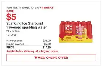 Costco Sparkling Ice Starburst flavoured sparkling water offer