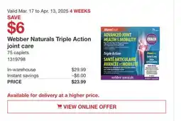 Costco Webber Naturals Triple Action joint care offer