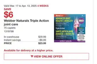 Costco Webber Naturals Triple Action joint care offer