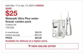 Costco Waterpik Ultra Plus water flosser combo pack offer