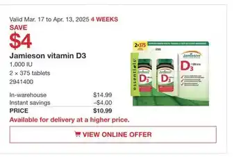 Costco Jamieson vitamin D3 offer