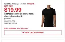 Costco 32 Degrees men's crew neck short sleeve t-shirt offer