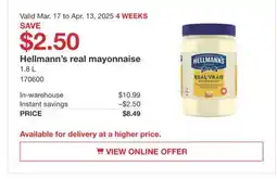 Costco Hellmann's real mayonnaise offer