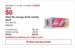 Costco Alani Nu Energy drink variety pack offer