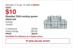 Costco Slumber Chill cooling queen sheet set offer