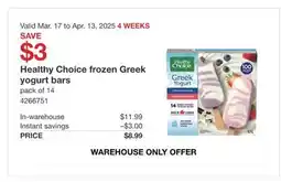 Costco Healthy Choice frozen Greek yogurt bars offer