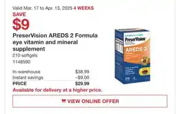 Costco PreserVision AREDS 2 Formula eye vitamin and mineral supplement offer