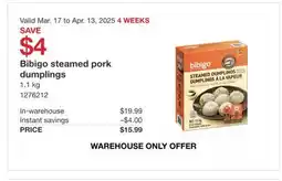 Costco Bibigo steamed pork on dumplings offer