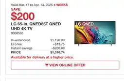 Costco LG 65-in. QNED85T QNED UHD 4K TV offer