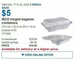 Costco iIECO hinged bagasse containers offer