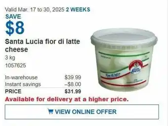 Costco Santa Lucia fior di latte cheese offer