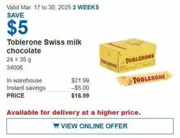 Costco Toblerone Swiss milk chocolate offer