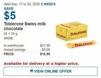 Costco Toblerone Swiss milk chocolate offer