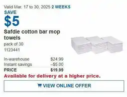 Costco Safdie cotton bar mop towels offer