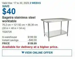 Costco Sagetra stainless steel worktable offer