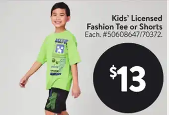 Walmart Kids' Licensed Fashion Tee or Shorts offer