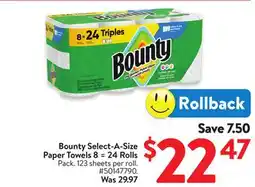 Walmart Bounty Select-A-Size Paper Towels 8 = 24 Rolls offer