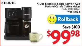 Walmart K-Duo Essentials Single-Serve K-Cup Pod and Carafe Coffee Maker offer