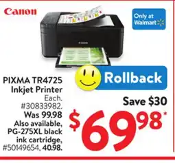 Walmart PIXMA TR4725 Inkjet Printer offer