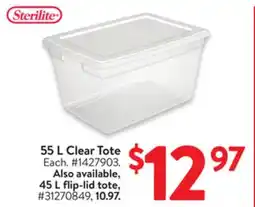 Walmart 55 L Clear Tote offer