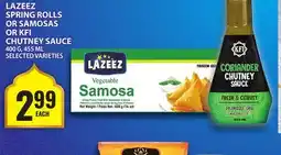 Food Basics LAZEEZ SPRING ROLLS OR SAMOSAS OR KFI CHUTNEY SAUCE offer