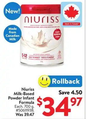 Walmart Niuriss Milk-Based Powder Infant Formula offer