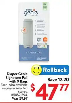 Walmart Diaper Genie Signature Pail with 9 Bags offer