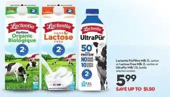 Longo's PūrFiltre Milk 2L carton or Lactose Free Milk 2L carton or UltraPūr Milk 1.5L bottle offer