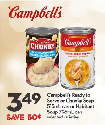 Longo's Ready to Serve or Chunky Soup 515mL can or Habitant Soup 796mL can offer