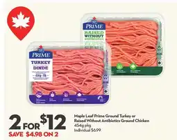 Longo's Prime Ground Turkey or Raised Without Antibiotics Ground Chicken offer