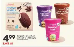 Longo's Ice Cream 1L tub or Novelties 4x122mL pkg offer