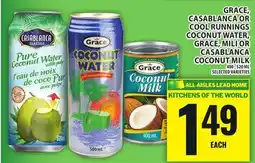 Food Basics GRACE, CASABLANCA OR COOL RUNNINGS COCONUT WATER, GRACE, MILI OR CASABLANCA COCONUT MILK offer