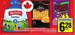 Food Basics LACTANTIA PURFILTRE MILK OR BLACK DIAMOND CHEESE STICKS OR CHEESTRINGS offer