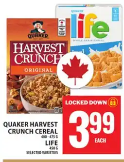 Food Basics QUAKER HARVEST CRUNCH CEREAL OR LIFE offer