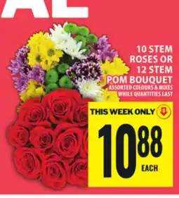 Food Basics 10 STEM ROSES OR 12 STEM POM BOUQUET offer