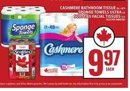 Food Basics CASHMERE BATHROOM TISSUE OR SPONGE TOWELS ULTRA OR SCOTTIES FACIAL TISSUES offer