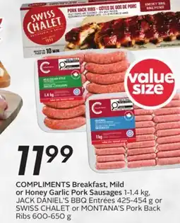 Sobeys COMPLIMENTS Breakfast, Mild or Honey Garlic Pork Sausages offer