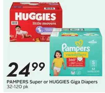 Sobeys PAMPERS Super or HUGGIES Giga Diapers offer