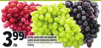 Metro EXTRA LARGE RED OR GREEN OR LARGE BLACK SEEDLESS GRAPES offer