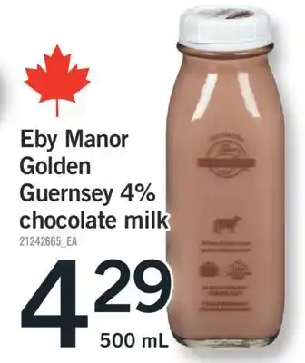 Fortinos EBY MANOR GOLDEN GUERNSEY 4% CHOCOLATE MILK, 500 ML offer