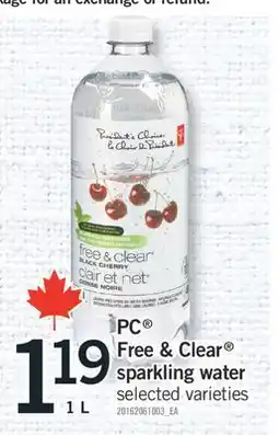 Fortinos PC FREE & CLEAR SPARKLING WATER, 1 L offer