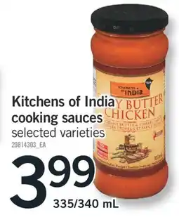 Fortinos KITCHENS OF INDIA COOKING SAUCES, 335/340 mL offer